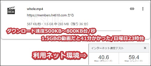 h4610で動画をダウンロードしたときのダウンロード速度